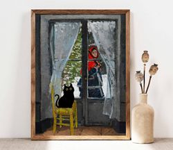 Monet The Red Kerchief Cat Print, Claude Monet Cat Poster, Black Cat Art Poster Print, Funny Cat print, Funny gift, Home