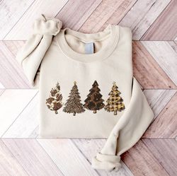 Country Western Howdy Christmas Tree Sweatshirt, Womens Cute Cow Cheetah Print, Howdy Rodeo Christmas Sweatshirt, Women'
