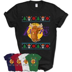 Reindeer Ugly Christmas Basketball Los Angeles-Laker T-Shirt &8211 Teezou Store