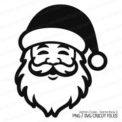 Santa Claus Face Black Silhouette SVG | Christmas PNG Clikp Art Holiday Design Fur Hat Vector