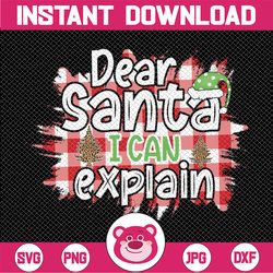 Dear Santa I can Explain Sublimation Design Download, Christmas Humor Instant Download, PNG, Buffalo Plaid