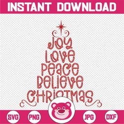 Joy Love Peace Believe Christmas SVG / Christmas Tree Word SVG / Cut File / Cricut / Commercial use / Silhouette / DXF f