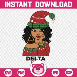 Christmas Delta Girl with Santa Hat SVG Clipart Cute African American Woman Face with Natural Afro Hair and Santa Hat Sv
