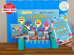 Package Baby Shark Birthday Party Decoration Editable Printable, Baby Shark Birthday Invitation Corjl Editable