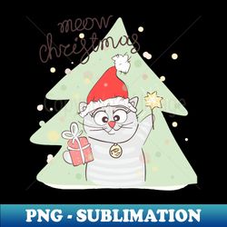 cat with christmas hat and gift - professional sublimation digital download - perfect for sublimation mastery