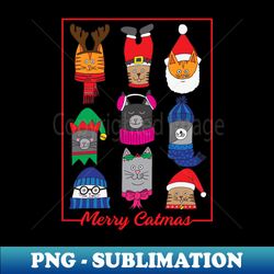 Merry Catmas Cats in Christmas Hats - Digital Sublimation Download File - Bold & Eye-catching