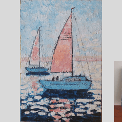 Original wall art seascape painting, original acrylic art handmade painting, sailboat painting unique wall decor.