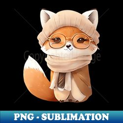 Cute Fox with Glasses and Winter Clothes - PNG Transparent Sublimation Design - Bold & Eye-catching