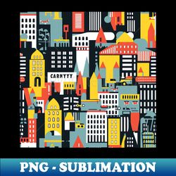 Vibrant Cityscape Pattern - High-Resolution PNG Sublimation File - Bring Your Designs to Life