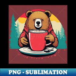 groggy bear drinking coffee after hibernation - png transparent digital download file for sublimation - add a festive touch to every day