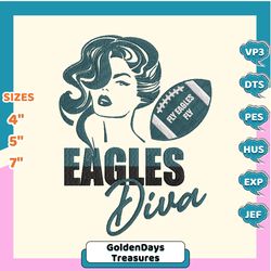 NFL Philadelphia Eagles Diva Embroidery Design, NFL Football Logo Embroidery Design, Famous Football Team Embroidery Design, Football Embroidery Design, Pes, Dst, Jef, Files