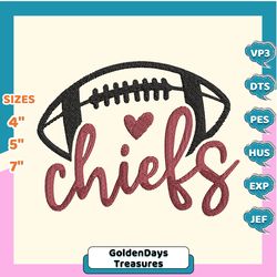 Chiefs Football Logo Embroidery Design, NFL Kansas City Chiefs Football Logo Embroidery Design, Famous Football Team Embroidery Design, Football Embroidery Design, Pes, Dst, Jef, Files