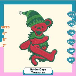 Christmas Embroidery Designs, Grateful Dead Dancing Christmas Bear Embroidery, Trending Embroidery Designs, Christmas Embroidered