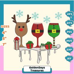 Christmas Wine Glass Embroidery, Santa Wine Embroidery, Christmas Embroidery Designs, Christmas Deer Embroidery Designs