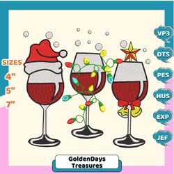 Christmas Wine Glass Embroidery, Santa Wine Embroidery, Christmas Embroidery Designs, Christmas Lights Embroidery Designs