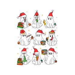 Funny Santa Ghost Reading Books PNG Sublimation Digital