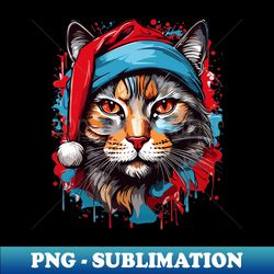 Cat Christmas with Santa Hat - PNG Transparent Sublimation Design - Fashionable and Fearless