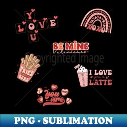 retro cute valentine stickers pack - png transparent sublimation file - unlock vibrant sublimation designs