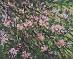 apple blossom nature flowers blooming spring oil painting artwork fineart art canvas on cardboard