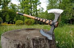 30" Custom Handmade Viking Axe Battle Bearded Axe Two Handed Axe With Sheath