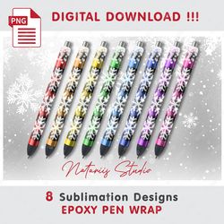 8 Christmas Ice Buffalo Plaid Designs - Seamless  Patterns - EPOXY PEN WRAP - Full Pen Wrap