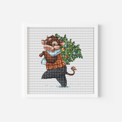 Christmas Bull Cross Stitch Pattern PDF, Christmas Tree Hand Embroidery, Nursery Counted Cross Stitch, Cute Animal