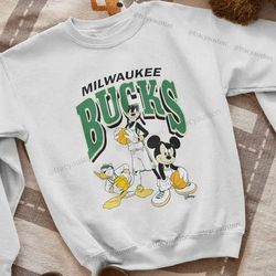 Retro Disney Milwaukee Bucks Sweater, NBA Milwaukee Basketball Shirt tee