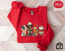 Doberman Christmas Coffee Tshirt, Gift for Dobie Mama Coffee Lover, Xmas Holiday Secret Santa Tee, Ice Coffee Winter Cre