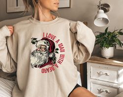 Funny Santa Beard Sweatshirt, cute Christmas shirt for women, Christmas crewneck, graphic christmas tee, Santa shirt, xm