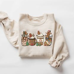 Gingerbread Christmas Coffee Latte Sweatshirt, Coffee Lover Gift, Holiday Sweater, Womens Holiday Sweatshirt, Christmas