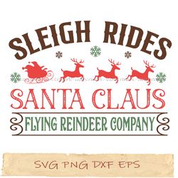 sleigh rides santa claus flying reindeer company shirt svg, png, cricut, Instantdownload