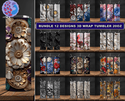 Bundle 12  Design 3D Wrap Tumbler 20oz, Tumbler Bundle Design, Sublimation Tumbler Bundle, 20oz Skinny Tumbler 16