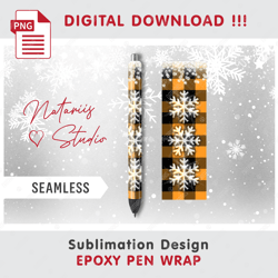 Christmas Ice Buffalo Plaid Design - Seamless Pattern - EPOXY PEN WRAP - Full Pen Wrap