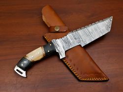 custom handmade Damascus steel hunting tracker knife camel bone handle gift for him groomsmen gift wedding anniversary