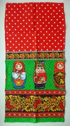 Russian towel Fabric Cotton, Folk print Nesting dolls Kitchen Dish Cloth Home Decor matryoshka souvenir towel