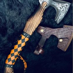 Custom Handmade Carbon Steel Viking Axe VALHALLA Axe Throwing Norse with Sheath