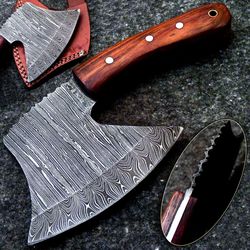 Custom handmade Damascus steel Pizza Axe Cutting Edg Knife Tomahawk Axe W/Sheath