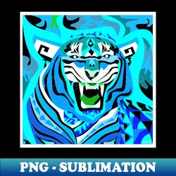 blue fire bengal tiger ecopop in chine pattern art - Modern Sublimation PNG File - Fashionable and Fearless