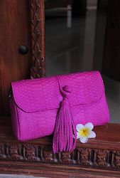 Genuine Python Skin Clutch with tassel |women purse | exotic leather bags | fuschia evening clutch | designer crossbo