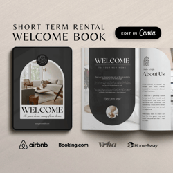 airbnb welcome book template, house host manual guidebook template, guest book canva template, short term rental vacatio
