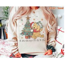 Vintage Winnie The Pooh Christmas Sweatshirt, The Most Wonderful Time Of The Year Winnie The Pooh Lights Sweatshirt, Dis