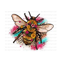Bee leopard flower png sublimation design download, Bee png, cute Bee png, floral Bee png, western Bee png, sublimate designs download