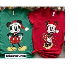 Disney Couples Mickey and Minnie Mouse Christmas Lights Shirt, Mickey's Very Merry Xmas Party Sweatshirt, Disneyland Vac