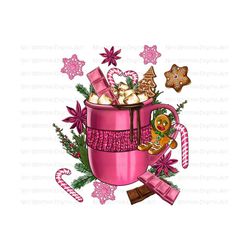 Pink Christmas hot chocolate coffee cup png sublimation design download, Christmas png, hot chocolate png, coffee cup png,sublimate download