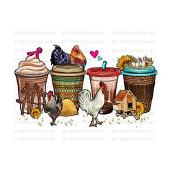 Rooster coffee cups png sublimation design download, animals coffee cups png design, farm animals png, sublimate designs download