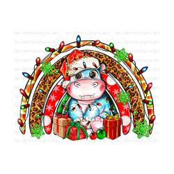 Christmas Hippopotamus rainbow png sublimation design download, Baby hippo png, Christmas hippopotamus png, sublimate designs download