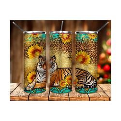 Tiger sunflower leopard gemstone 20oz tumbler png sublimation design download, Tiger tumbler png, western tumbler png, sublimate download