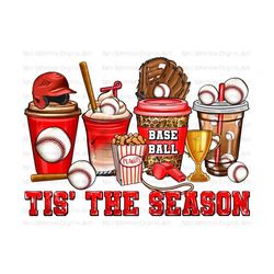 tis' the season baseball coffee cups png sublimation design download, sport coffee cups png design, baseball game png, sublimate download