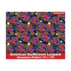 American sunflowers leopard seamless digital paper,USA sunflower digital seamless pattern, crapbook,Printable Scrapbook Paper,Textile/Fabric