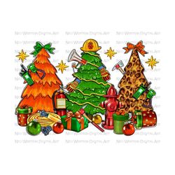 Firefighter Christmas trees png sublimation design download, western Christmas png, Christmas Firefighter png, sublimate designs download